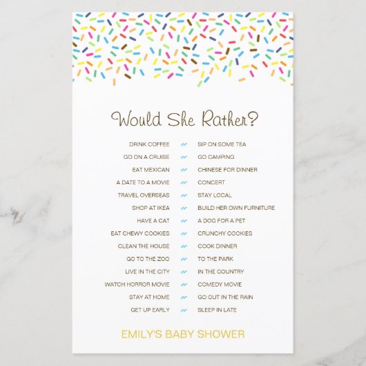 Zou ze liever een Baby shower-spel laten afdrukken (Voorkant)