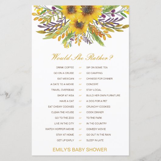 Zou ze liever een Baby shower-spel laten afdrukken (Voorkant)