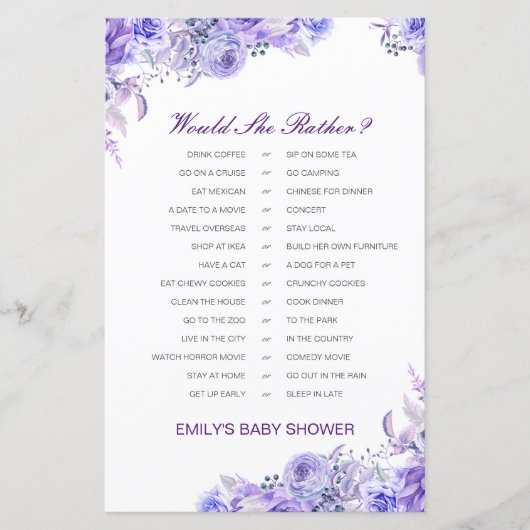 Zou ze liever een Baby shower-spel laten afdrukken (Voorkant)