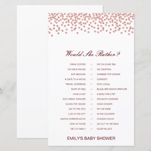 Zou ze liever een Baby shower-spel laten afdrukken (Voorkant / Achterkant)