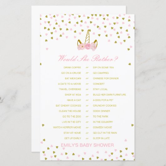 Zou ze liever een Baby shower-spel laten afdrukken (Voorkant / Achterkant)