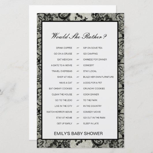 Zou ze liever een Baby shower-spel laten afdrukken (Voorkant / Achterkant)