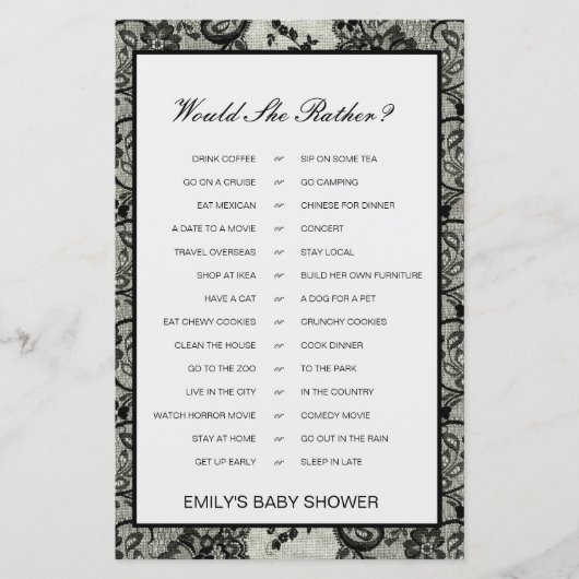Zou ze liever een Baby shower-spel laten afdrukken (Voorkant)