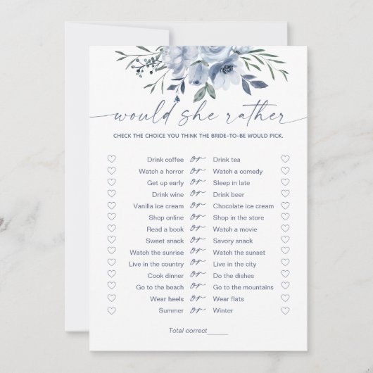 Zou ze liever een blauwe Vrijgezellenfeest spelkaa Kaart (Voorkant)