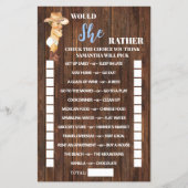 Zou ze liever een Cowboy Baby shower-spelkaart heb Flyer (Voorkant)