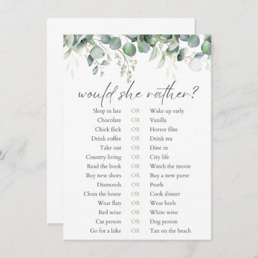 Zou ze liever een Eucalyptus Vrijgezellenfeest Gam Informatiekaartje (Voorkant / Achterkant)