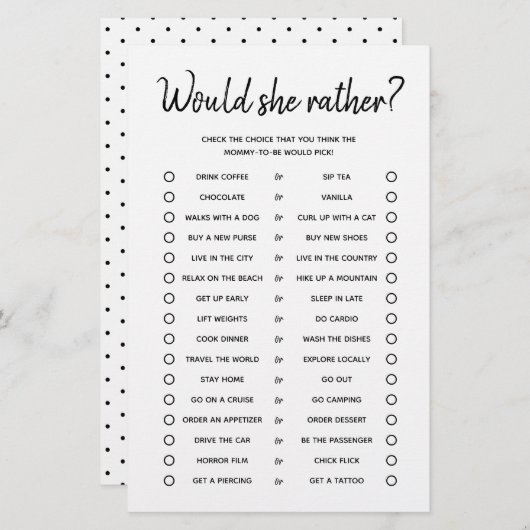 Zou ze liever een minimalistisch Baby shower gamen (Voorkant / Achterkant)