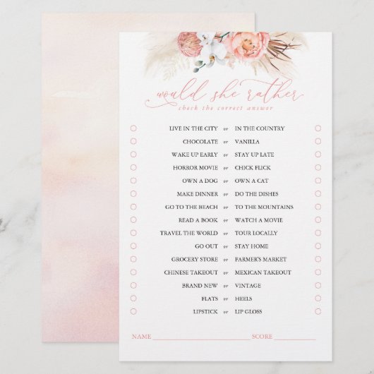 Zou ze liever een roze Floral Bridal game hebben? (Voorkant / Achterkant)