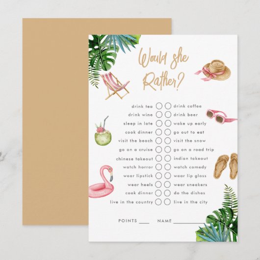 Zou ze liever een Tropisch Getaway Bachelorette Informatiekaartje (Voorkant / Achterkant)