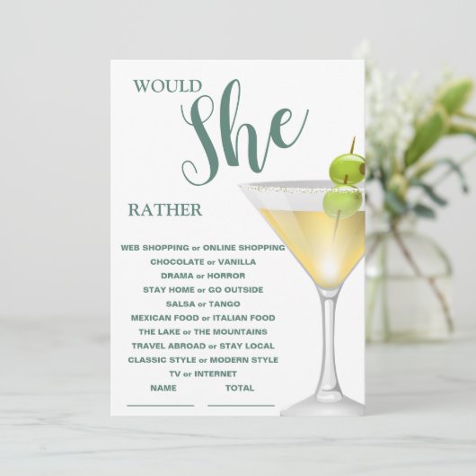 Zou ze liever een Vrijgezellenfeest met elegant wi Kaart (Staand voorkant)