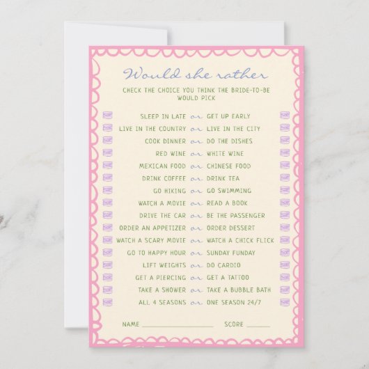 Zou ze liever een Vrijgezellenfeest spelkaart hebb Kaart (Voorkant)