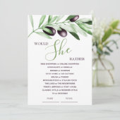 Zou ze liever een Vrijgezellenfeest van de olijfta Kaart (Staand voorkant)