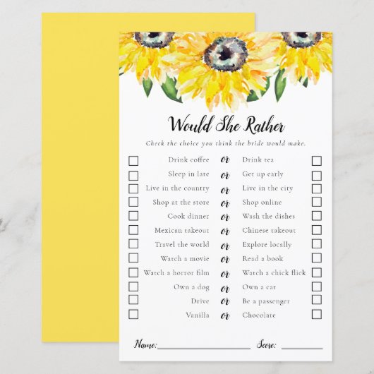 Zou ze liever een zonnebloem-Vrijgezellenfeest spe (Voorkant / Achterkant)