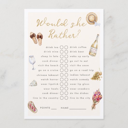 Zou ze liever geen Winery Picnic Bachelorette will Informatiekaartje (Voorkant)