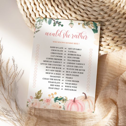 Zou ze liever herfst Baby shower spel Kaart