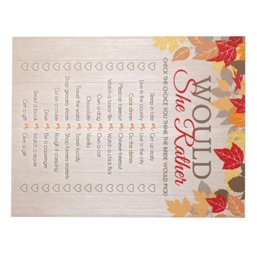 Zou ze liever Herfst Vrijgezellenfeest Game Pack Notitieblok (Voorkant)