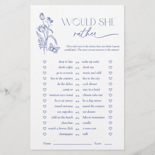 Zou ze liever iets blauw Vrijgezellenfeest spel (Voorkant)