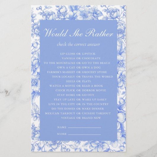 Zou ze liever iets Schattige Blue Bridal spel (Voorkant)