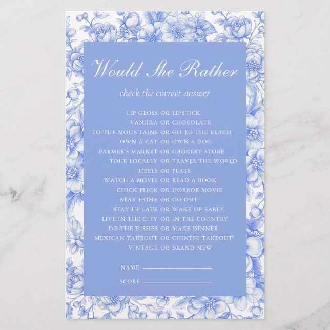 Zou ze liever iets Schattige Blue Bridal spel (Voorkant)