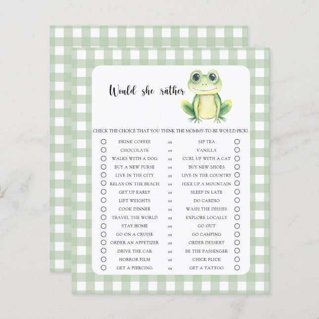 Zou ze liever kikker Baby shower spelen (Voorkant / Achterkant)