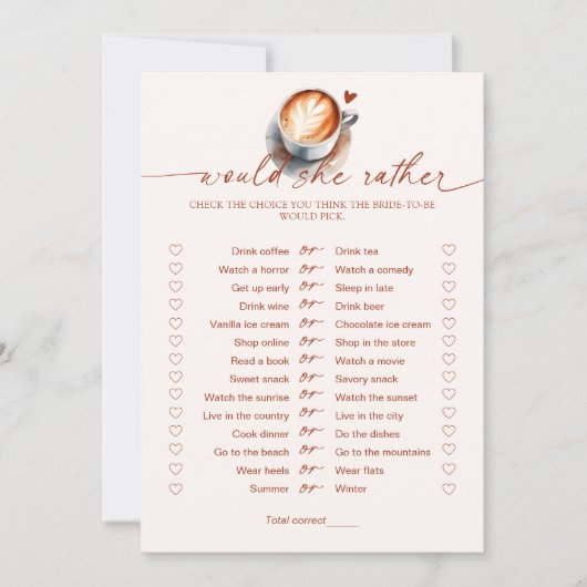 Zou ze liever koffie Vrijgezellenfeest spel Kaart (Voorkant)