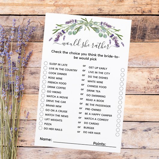 Zou ze liever lavendel vrijgezellenfeest spel