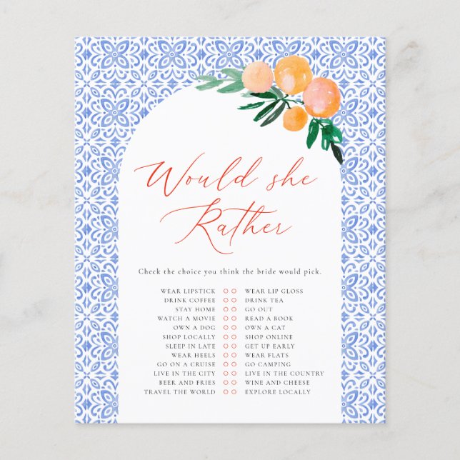 Zou ze liever Oranje Spritz Vrijgezellenfeest spel (Voorkant)