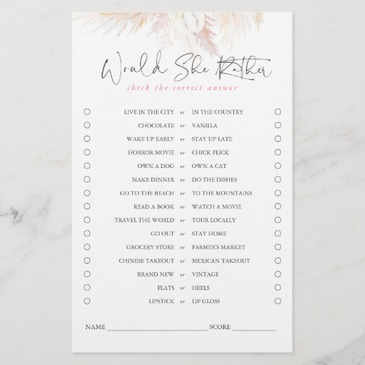 Zou ze liever Pampas Grass Bridal Game hebben? (Voorkant)