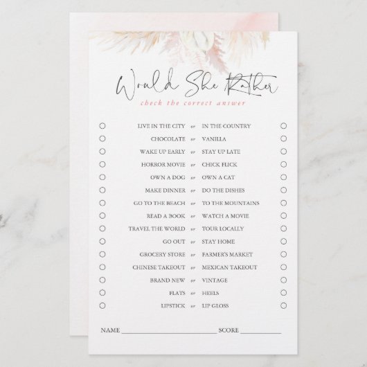 Zou ze liever Pampas Grass Bridal Game hebben? (Voorkant / Achterkant)