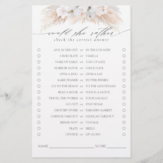 Zou ze liever Pampas Grass Vrijgezellenfeest Game  (Voorkant)