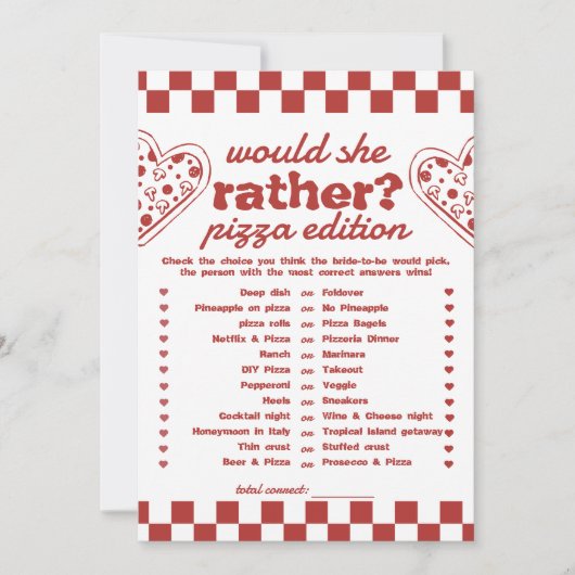 Zou ze liever pizza vrijgezellenspel kaart (Voorkant)