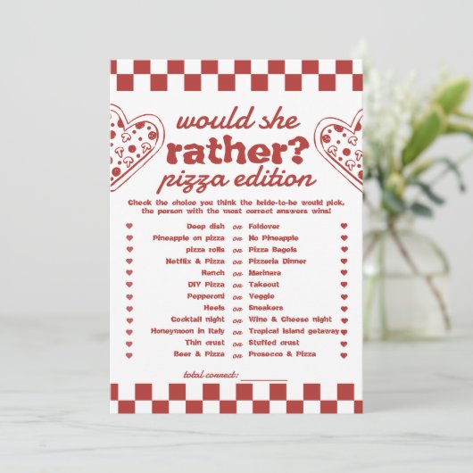 Zou ze liever pizza vrijgezellenspel kaart (Staand voorkant)