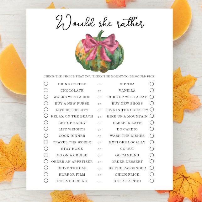 Zou ze liever Pumpkin baby shower spel (Creator heeft geüpload)