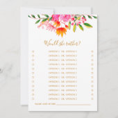 Zou ze liever roze bloemig Vrijgezellenfeest spel Kaart (Voorkant)