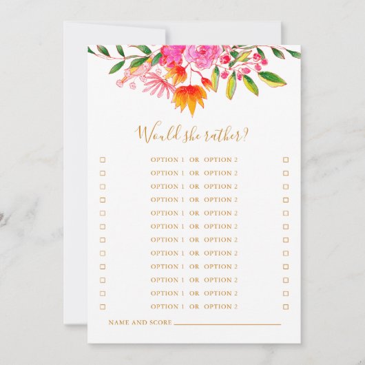 Zou ze liever roze bloemig Vrijgezellenfeest spel Kaart (Voorkant)