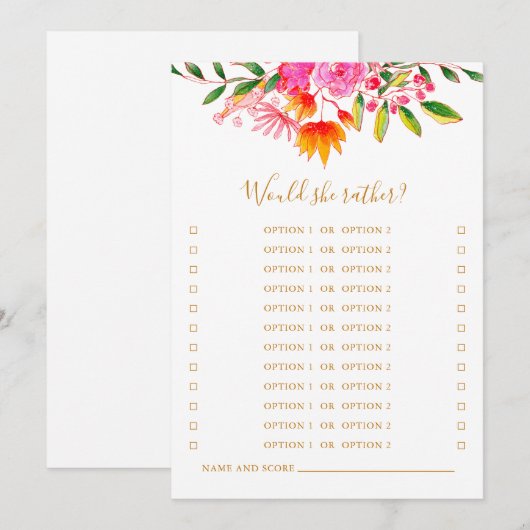 Zou ze liever roze bloemig Vrijgezellenfeest spel Kaart (Voorkant / Achterkant)