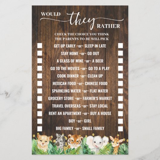 Zou ze liever rustieke Safari Shower Game Kaart (Voorkant)