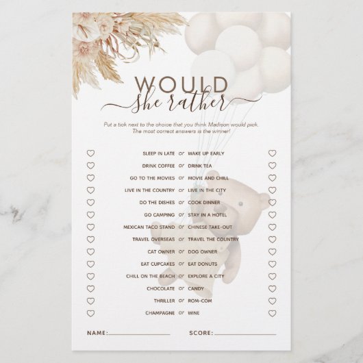 Zou ze liever Teddy Bear Baby shower Game hebben? (Voorkant)