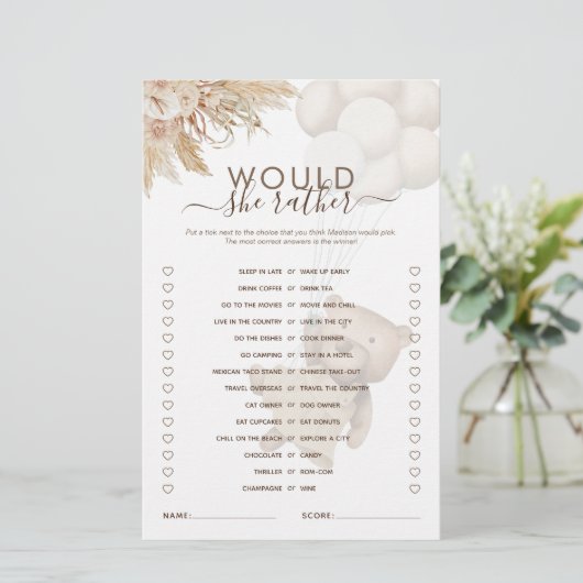 Zou ze liever Teddy Bear Baby shower Game hebben? (Staand voorkant)
