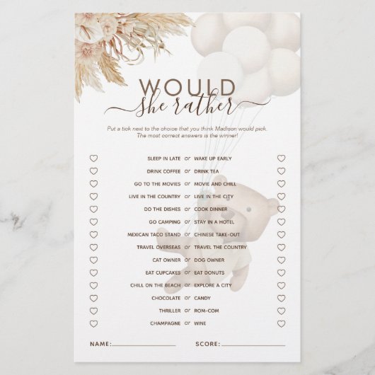 Zou ze liever Teddy Bear Baby shower Game hebben? (Voorkant)
