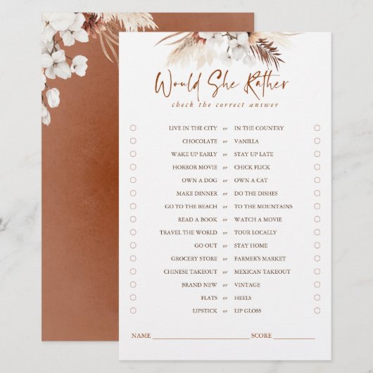 Zou ze liever Terracotta Floral Bridal Game willen (Voorkant / Achterkant)