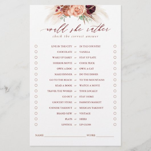 Zou ze liever Terracotta Floral Bridal Game willen (Voorkant)