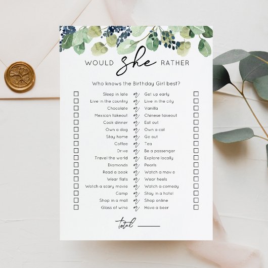 Zou ze liever verjaardagsfeestje spel Kaart