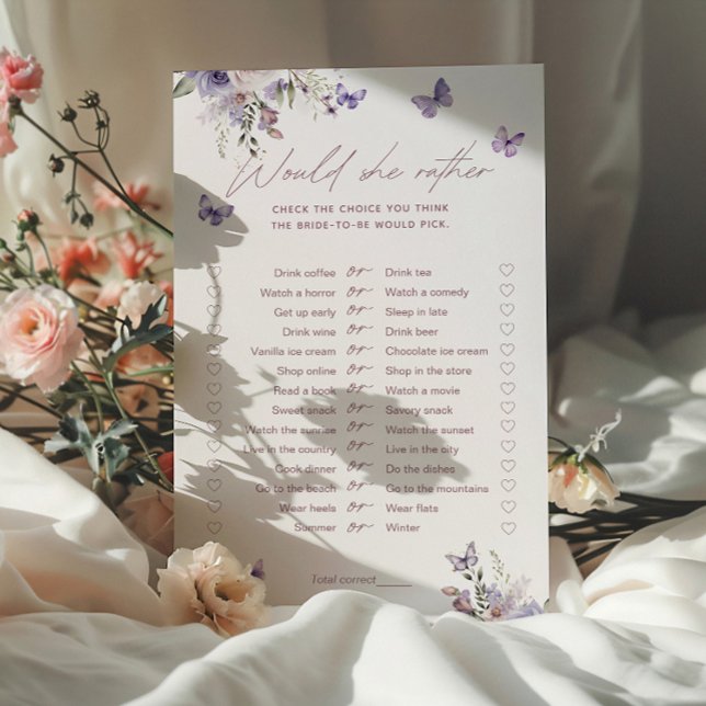 Zou ze liever vlinder Vrijgezellenfeest spel Kaart (Creator heeft geüpload)