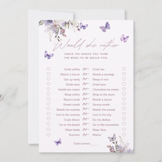 Zou ze liever vlinder Vrijgezellenfeest spel Kaart (Voorkant)