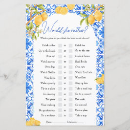 Zou ze liever Vrijgezellenfeest spel citroen thema