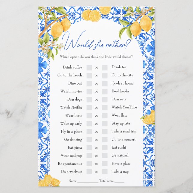 Zou ze liever Vrijgezellenfeest spel citroen thema (Voorkant)