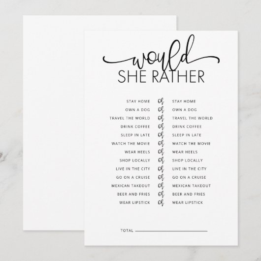 Zou ze liever Vrijgezellenfeest spelen? Kaart (Voorkant / Achterkant)