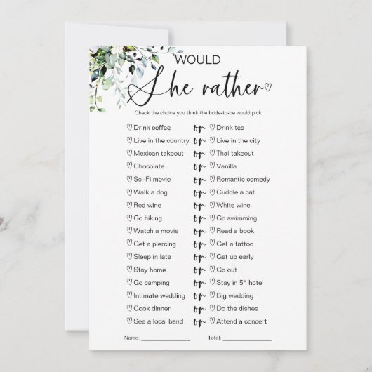 Zou ze liever Vrijgezellenfeest spelen? Kaart (Voorkant)