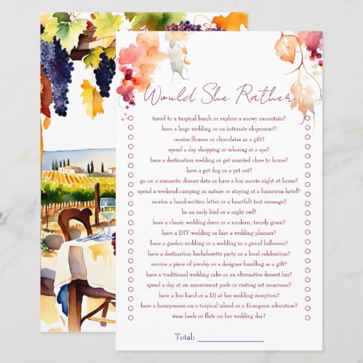 Zou ze liever wijnmakerij vrijgezellenfeest spel (Voorkant / Achterkant)